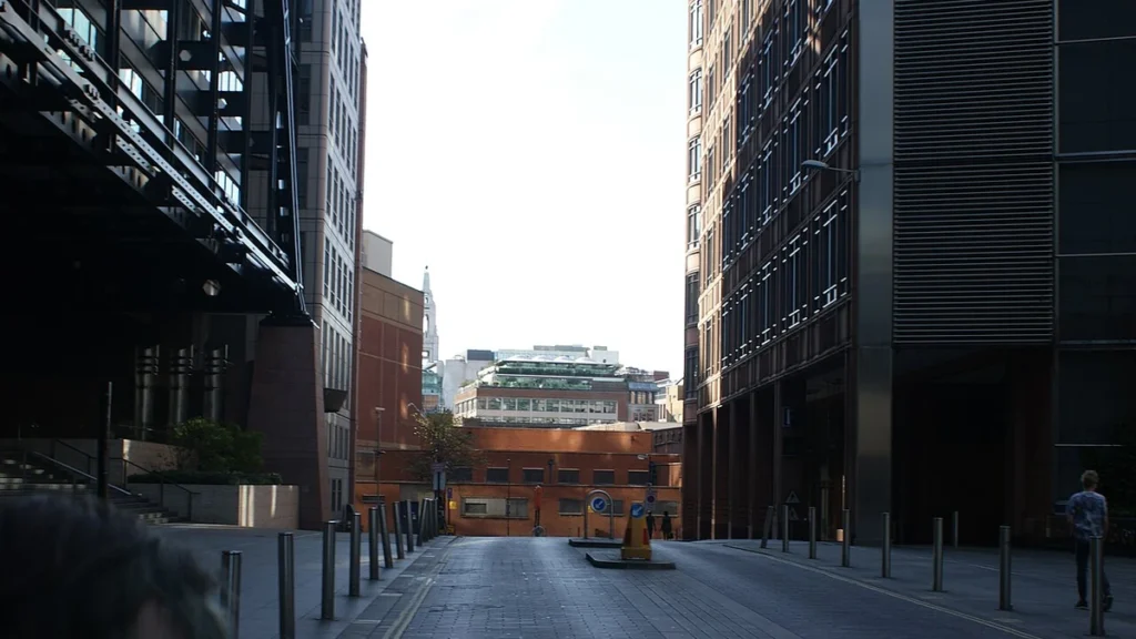 UK Power Networks electricity substation viewed from Primrose Street in London.