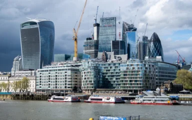 City of London skyline seen across the River Thames, including 20 Fenchurch Street and 30 St Mary Axe.