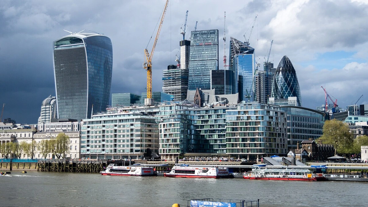 City of London skyline seen across the River Thames, including 20 Fenchurch Street and 30 St Mary Axe.