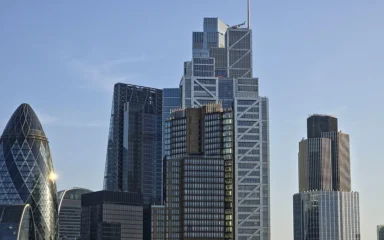 City of London skyline with the Gherkin and modern office towers.