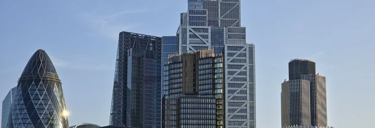 City of London skyline with the Gherkin and modern office towers.