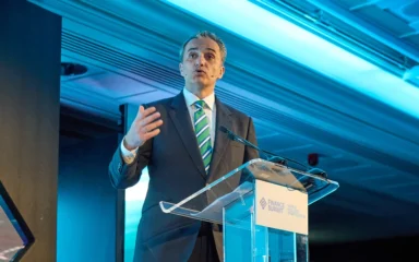 Uranium Energy Corp President and CEO Amir Adnani speaking at the World Nuclear Association Finance Summit.