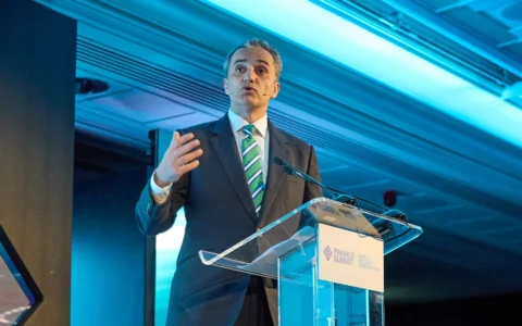 Uranium Energy Corp President and CEO Amir Adnani speaking at the World Nuclear Association Finance Summit.
