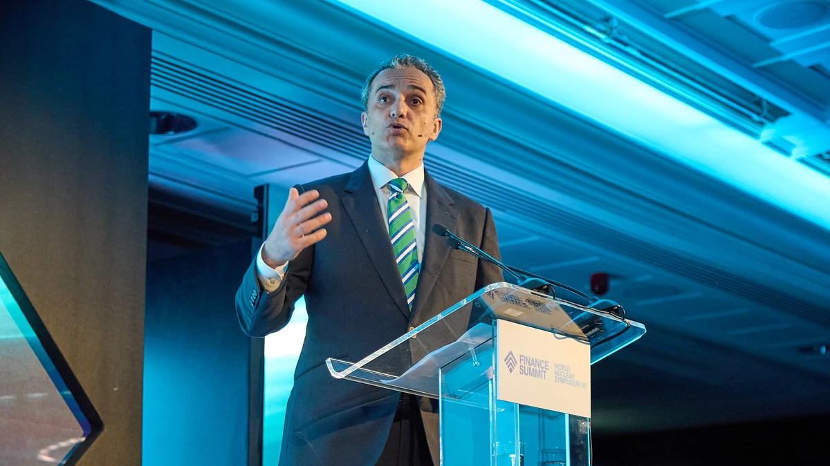 Uranium Energy Corp President and CEO Amir Adnani speaking at the World Nuclear Association Finance Summit.