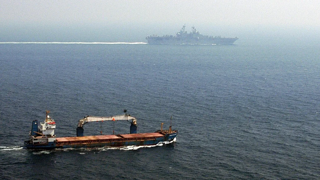 Merchant ship transiting the Strait of Hormuz.