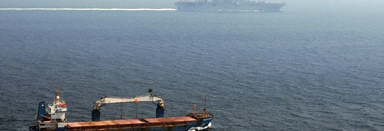 Merchant ship transiting the Strait of Hormuz.
