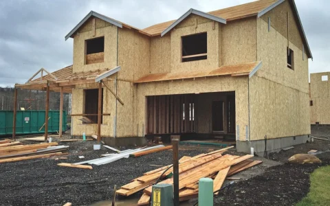 A new single-family house under construction in Pacific, Washington.