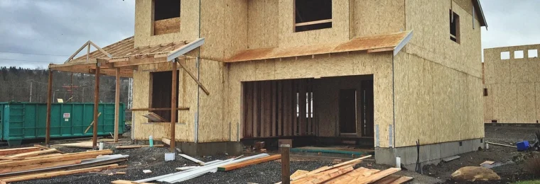 A new single-family house under construction in Pacific, Washington.