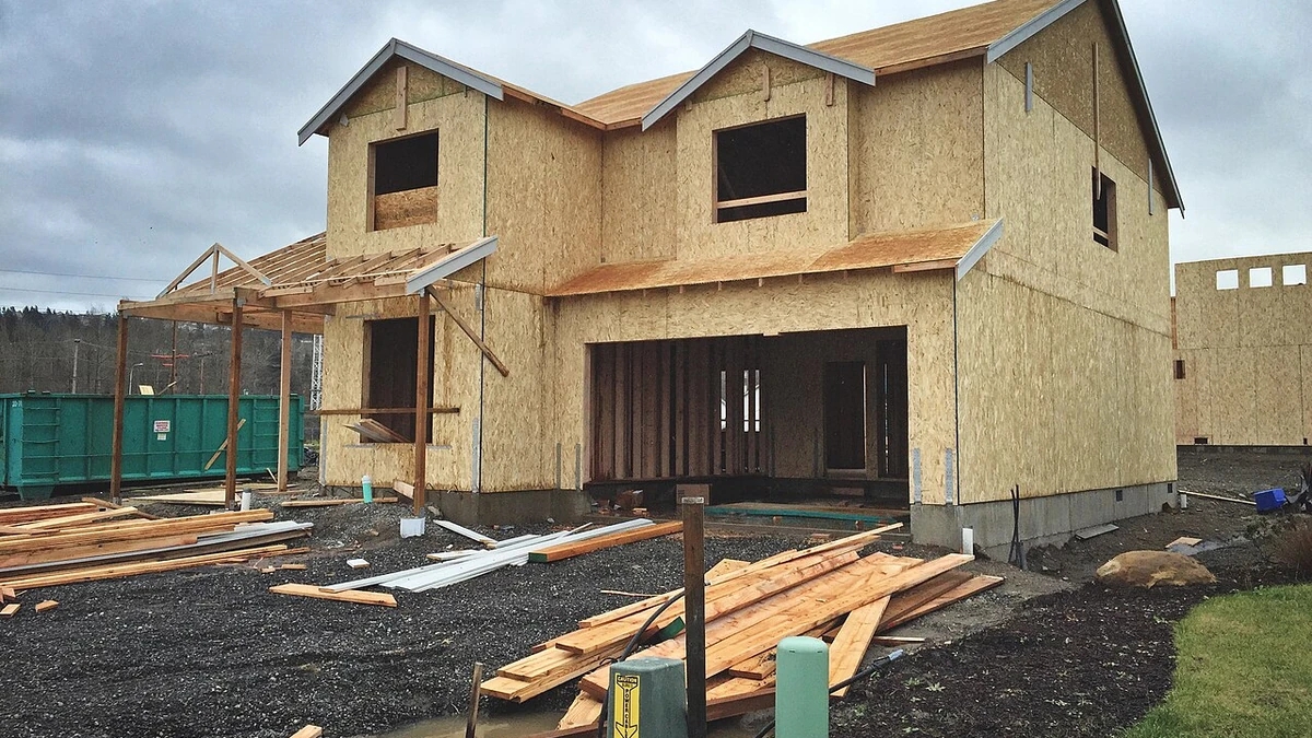 A new single-family house under construction in Pacific, Washington.
