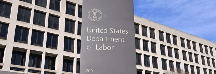 United States Department of Labor sign outside the Frances Perkins Building in Washington, D.C.