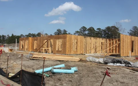 Wood-framed single-family homes under construction at Marine Corps Air Station Cherry Point in North Carolina.