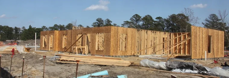 Wood-framed single-family homes under construction at Marine Corps Air Station Cherry Point in North Carolina.