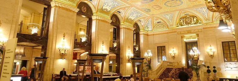 Hotel lobby at the Palmer House in Chicago, Illinois.