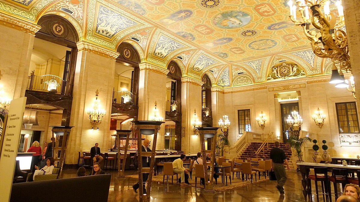 Hotel lobby at the Palmer House in Chicago, Illinois.