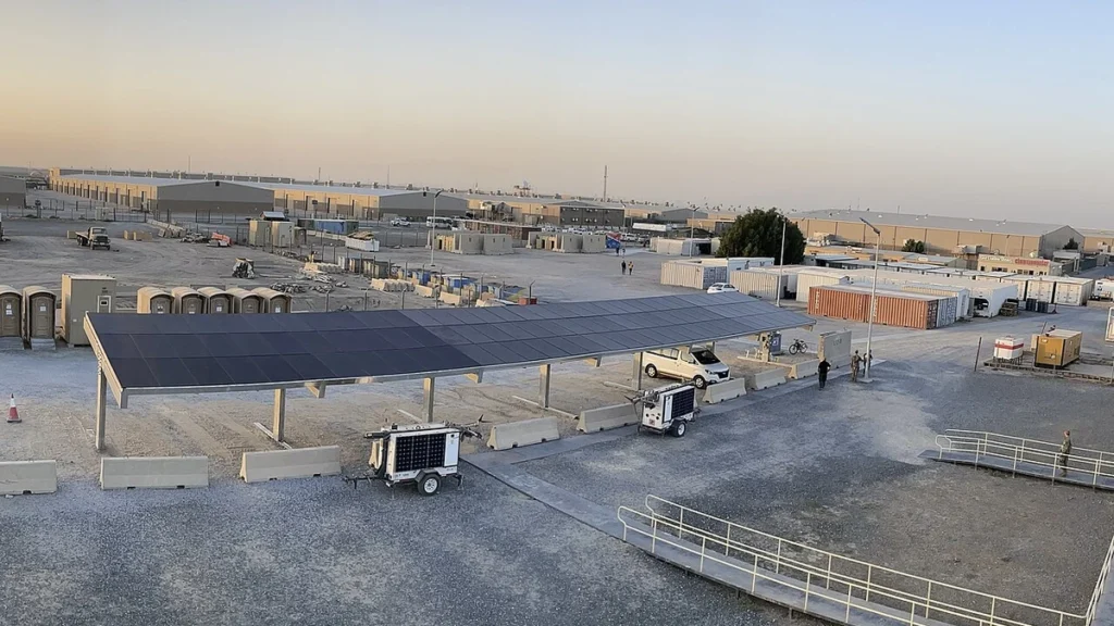 Solar panels and microgrid equipment at Camp Arifjan in Kuwait.