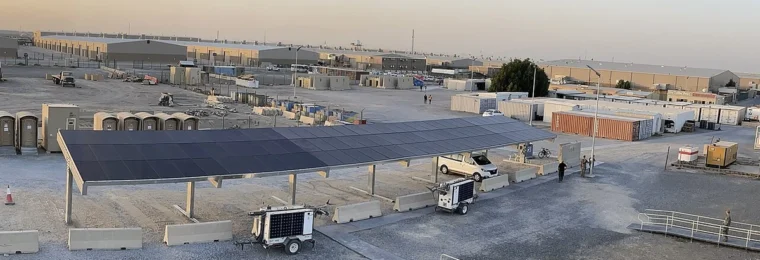 Solar panels and microgrid equipment at Camp Arifjan in Kuwait.