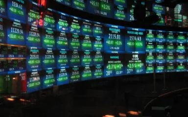 NASDAQ MarketSite television studio screens in Times Square.