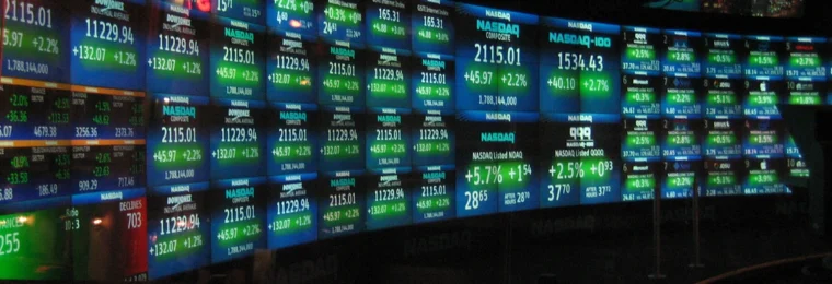 NASDAQ MarketSite television studio screens in Times Square.