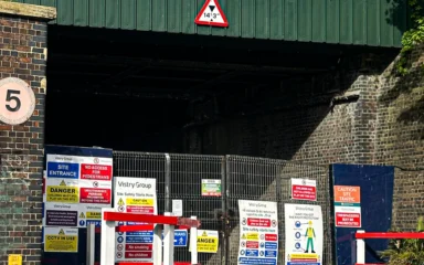 Vistry Group construction site entrance with safety signage at Rochester Riverside in Kent.