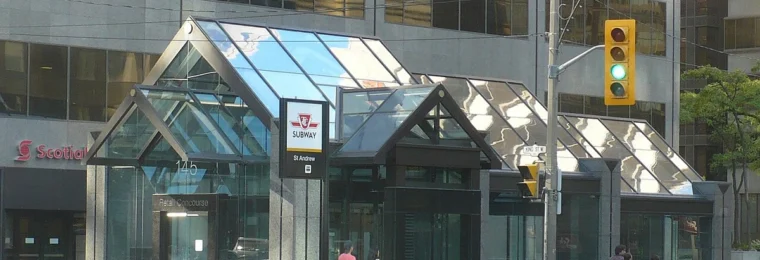 Street-level entrance at 145 King Street West in Toronto.