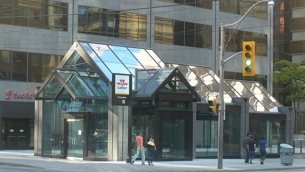 Street-level entrance at 145 King Street West in Toronto.
