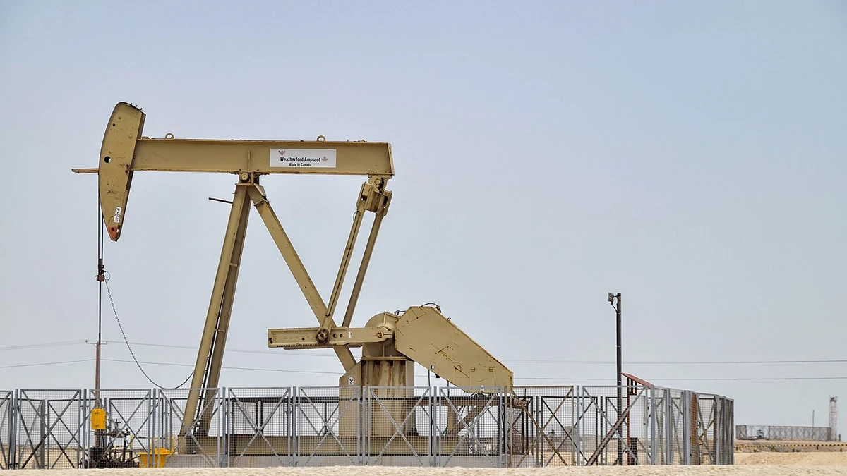 Weatherford International pumpjack at an oil field site in Bahrain.