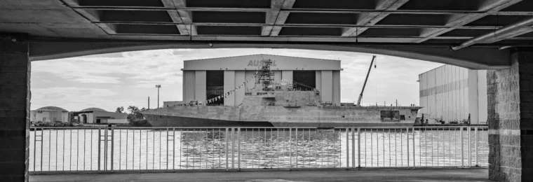 USS Canberra at the Austal USA shipyard in Mobile, Alabama.