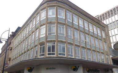 Yorkshire Building Society branch at the junction of Bank Street and Broadway in Bradford.