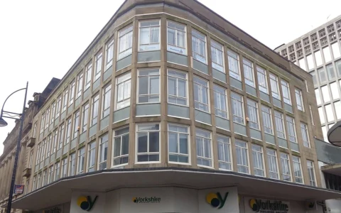 Yorkshire Building Society branch at the junction of Bank Street and Broadway in Bradford.