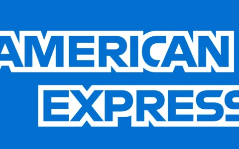 American Express logo in white on a blue background.