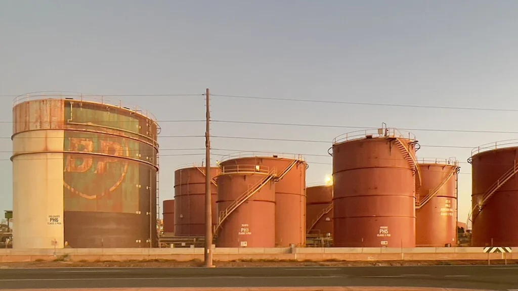 Industrial storage tanks at the Port of Port Hedland in Western Australia.