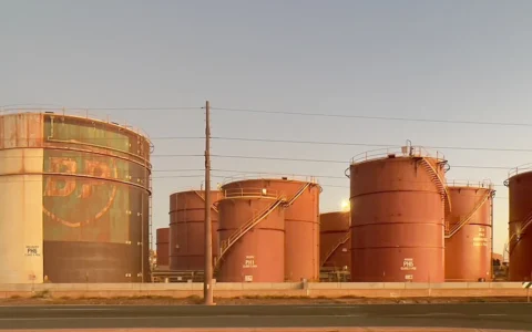 Industrial storage tanks at the Port of Port Hedland in Western Australia.