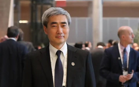 Hyun Song Shin standing at a G20 finance and central bank officials meeting in Argentina in July 2018.