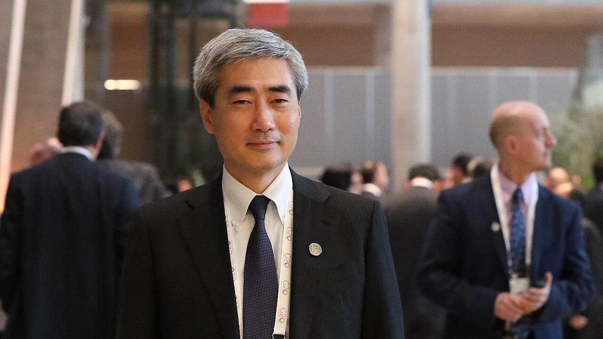 Hyun Song Shin standing at a G20 finance and central bank officials meeting in Argentina in July 2018.