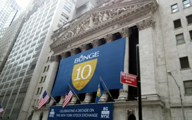 Bunge banner displayed on the New York Stock Exchange building on Wall Street.