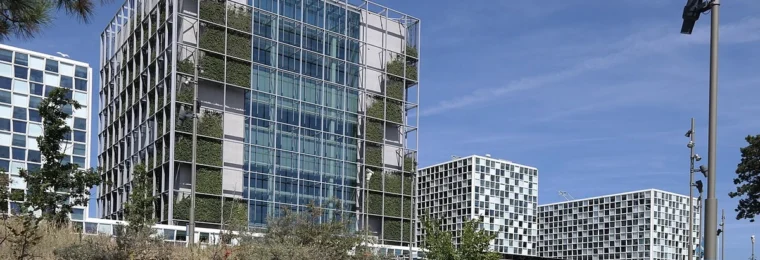 The glass-and-steel International Criminal Court headquarters in The Hague, Netherlands.