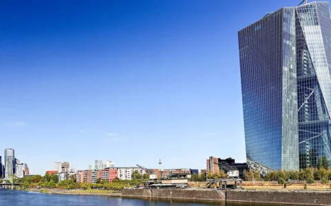 European Central Bank headquarters beside the Main River in Frankfurt, Germany.