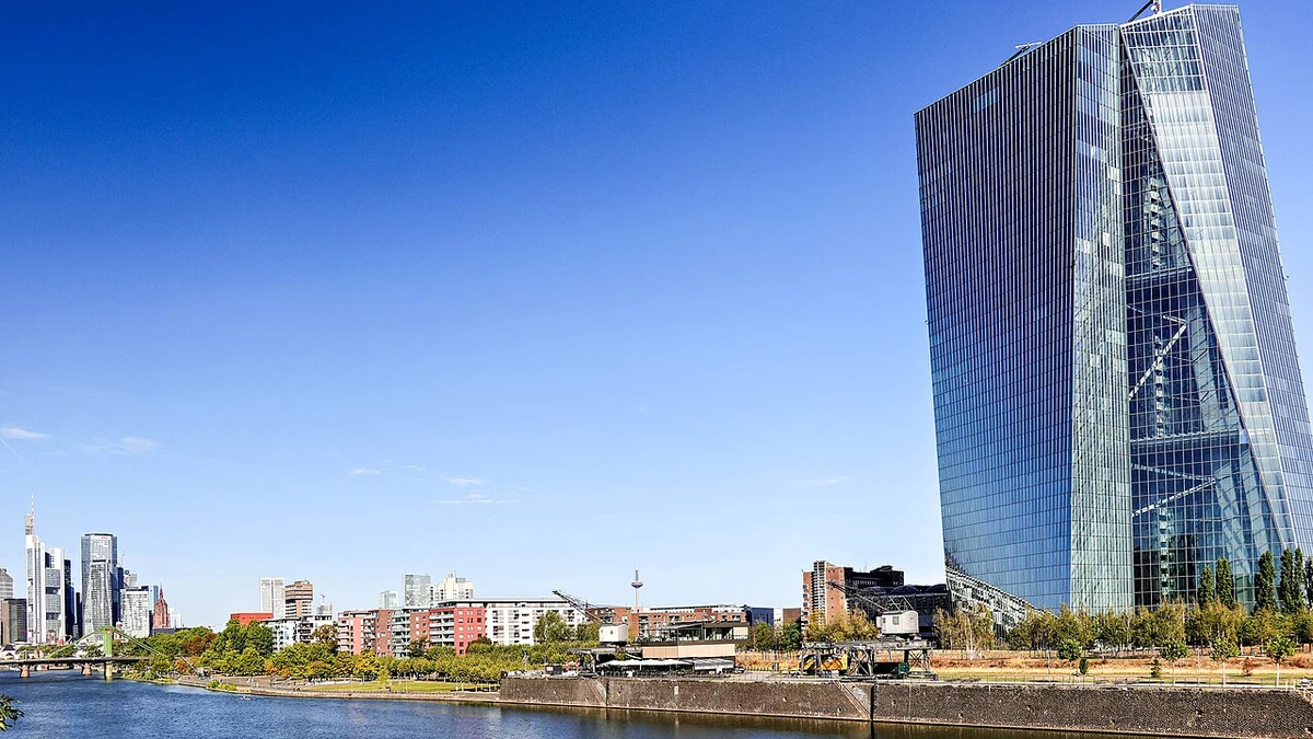 European Central Bank headquarters beside the Main River in Frankfurt, Germany.