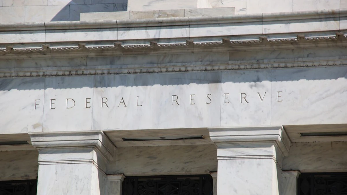 Close-up of the Federal Reserve building entablature in Washington, D.C.