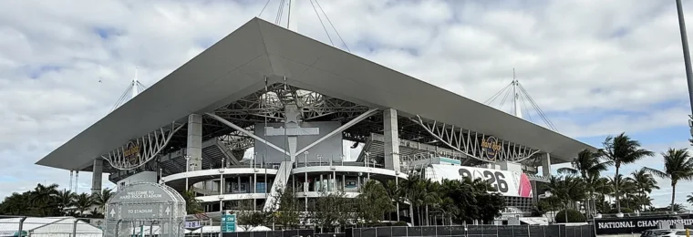 Exterior of Hard Rock Stadium in Miami Gardens, Florida.