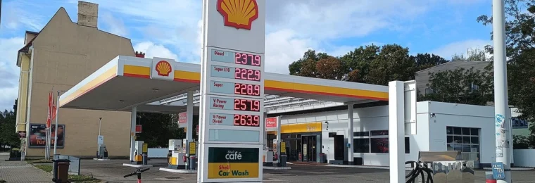 Fuel price sign at a Shell petrol station in Magdeburg, Germany.