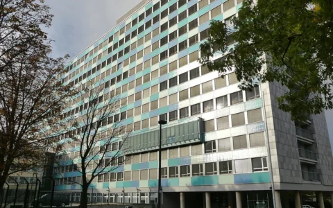 Exterior of the Federal Statistical Office building in Wiesbaden, Germany, viewed from the northeast.