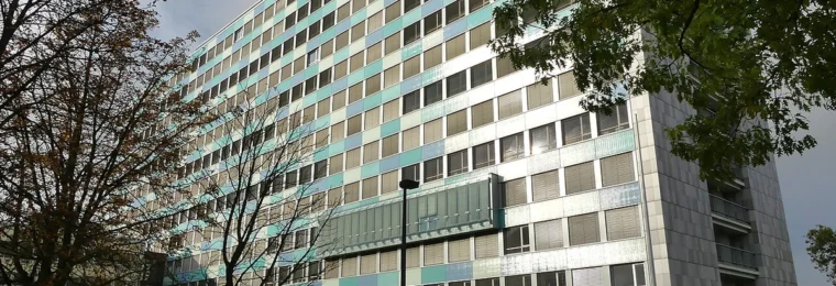 Exterior of the Federal Statistical Office building in Wiesbaden, Germany, viewed from the northeast.