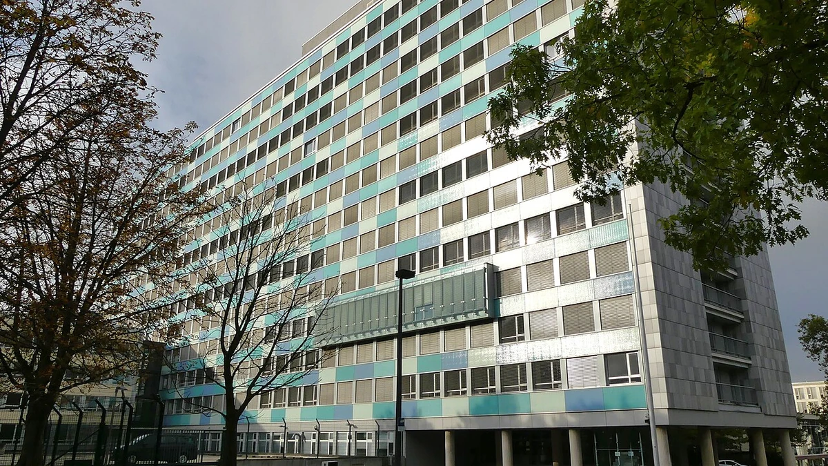Exterior of the Federal Statistical Office building in Wiesbaden, Germany, viewed from the northeast.