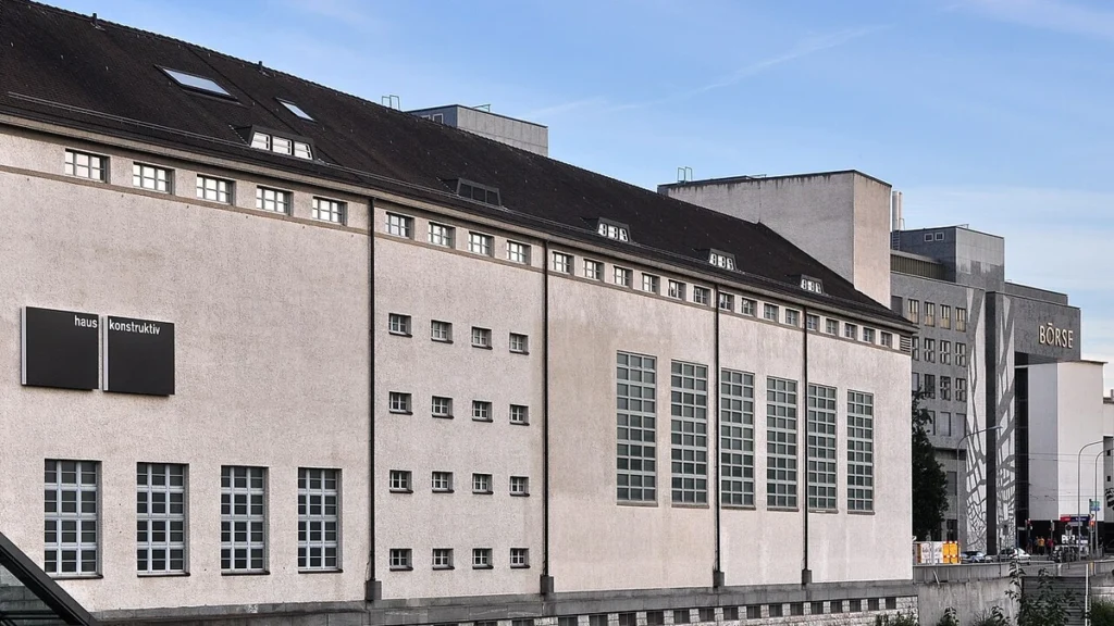 Börse Zürich building in Zurich, Switzerland, beside the former EWZ Unterwerk Selnau.