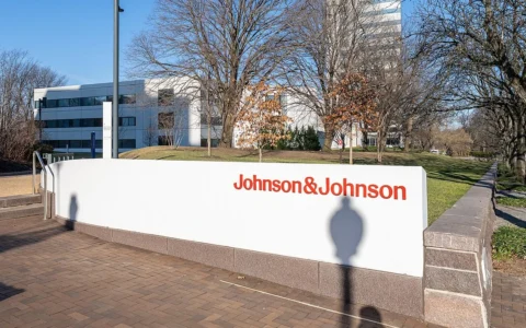 Johnson & Johnson sign outside the company headquarters in New Brunswick, New Jersey.