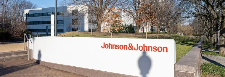 Johnson & Johnson sign outside the company headquarters in New Brunswick, New Jersey.