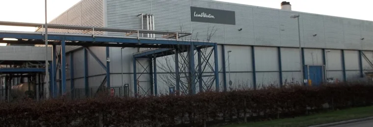 Lamb Weston production facility in Wisbech, England, with the company logo visible on the building.