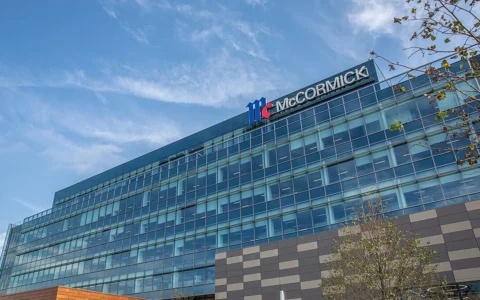 McCormick & Company headquarters in Hunt Valley, Maryland, with the McCormick sign visible on the building.