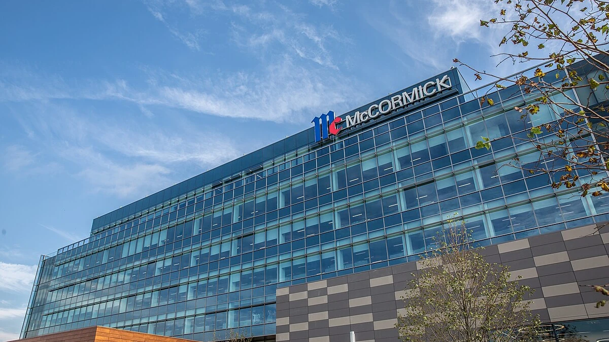 McCormick & Company headquarters in Hunt Valley, Maryland, with the McCormick sign visible on the building.